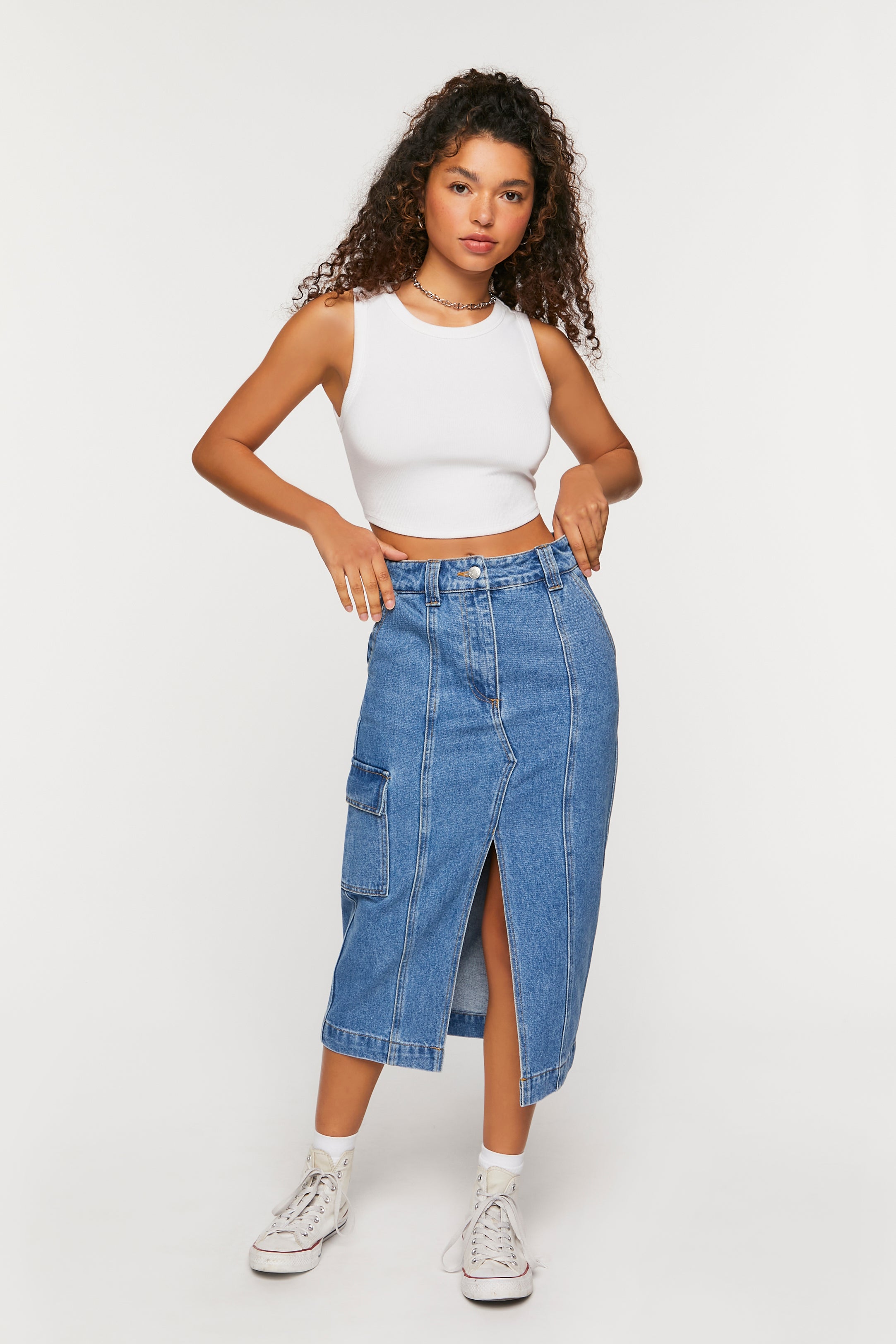 Denim Split-Hem Maxi Skirt