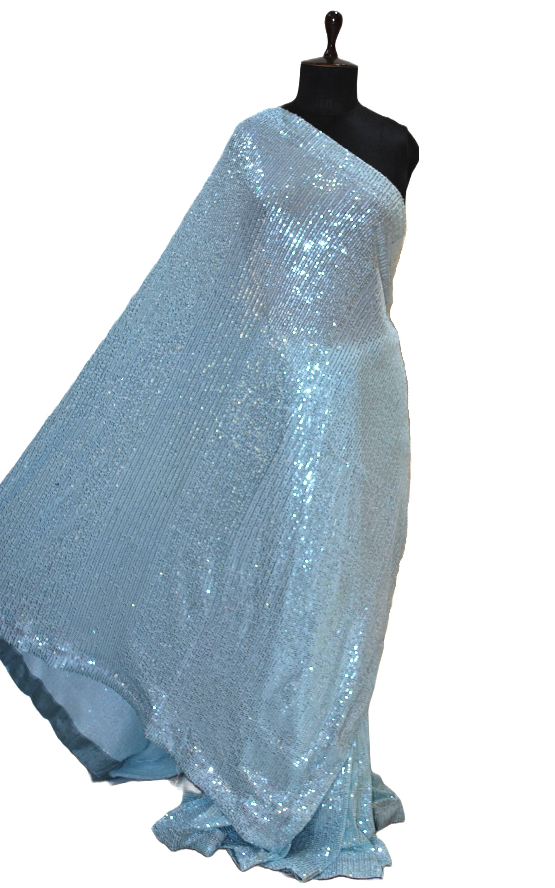 Designer Italian Net with Sequin Woven Bollywood Sarees in Baby Blue