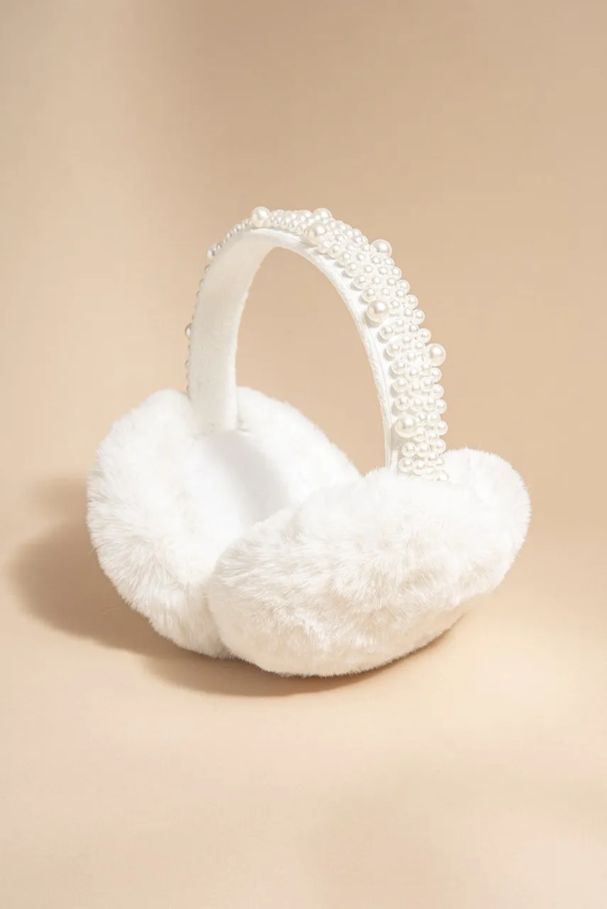 Donna Pearl Embellished Fuzzy Earmuffs