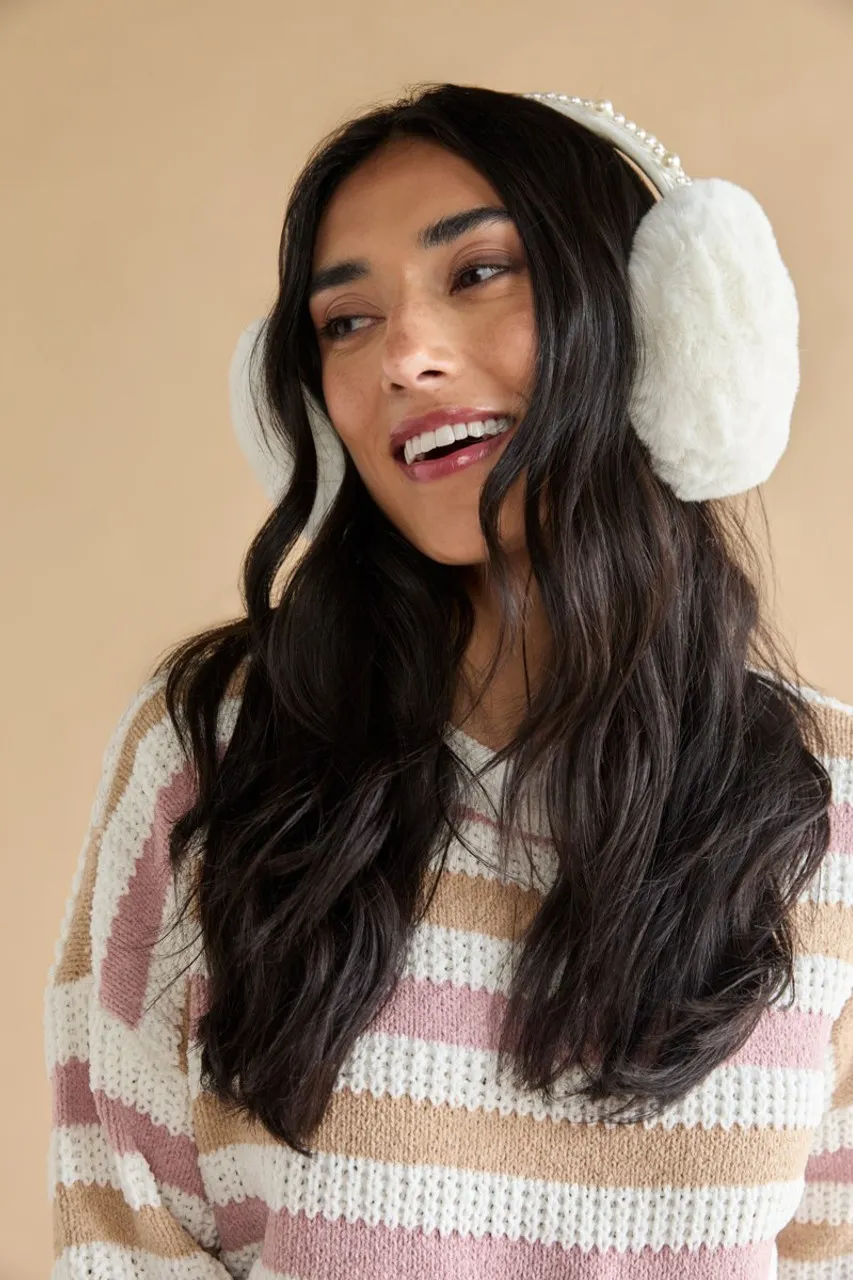 Donna Pearl Embellished Fuzzy Earmuffs