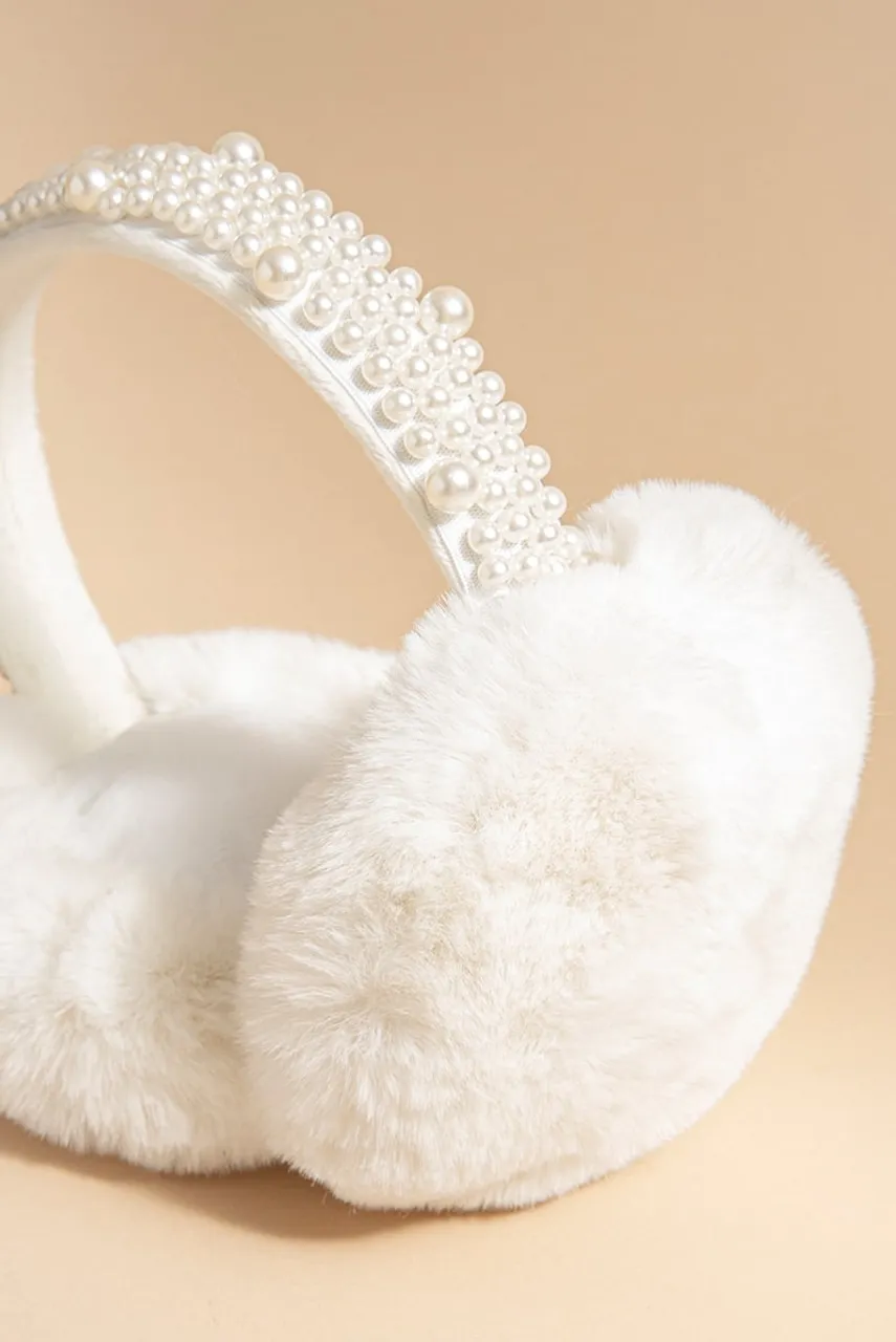 Donna Pearl Embellished Fuzzy Earmuffs