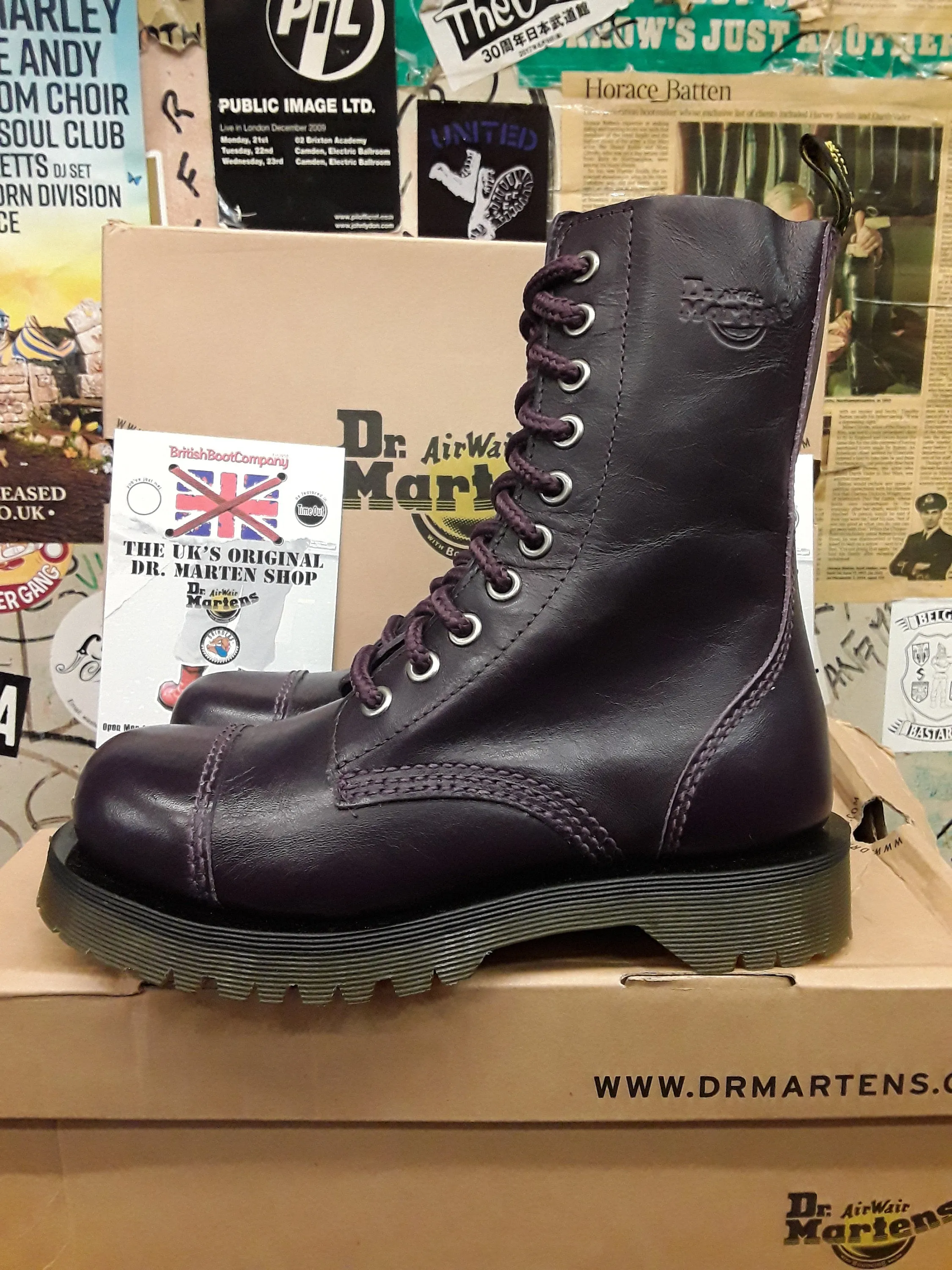 Dr Martens Purple Vintage 10 Hole Stitched Toe Boot