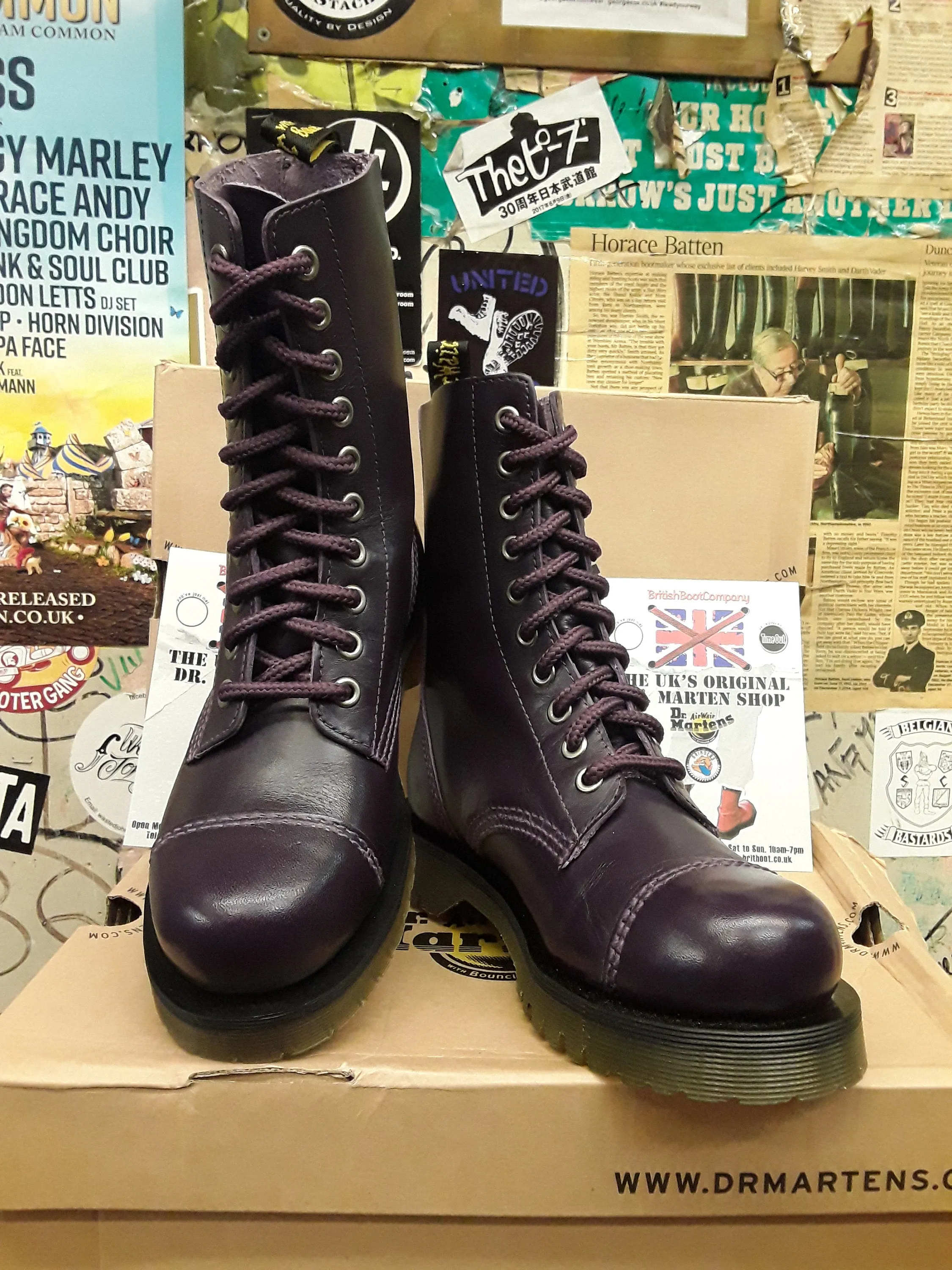 Dr Martens Purple Vintage 10 Hole Stitched Toe Boot