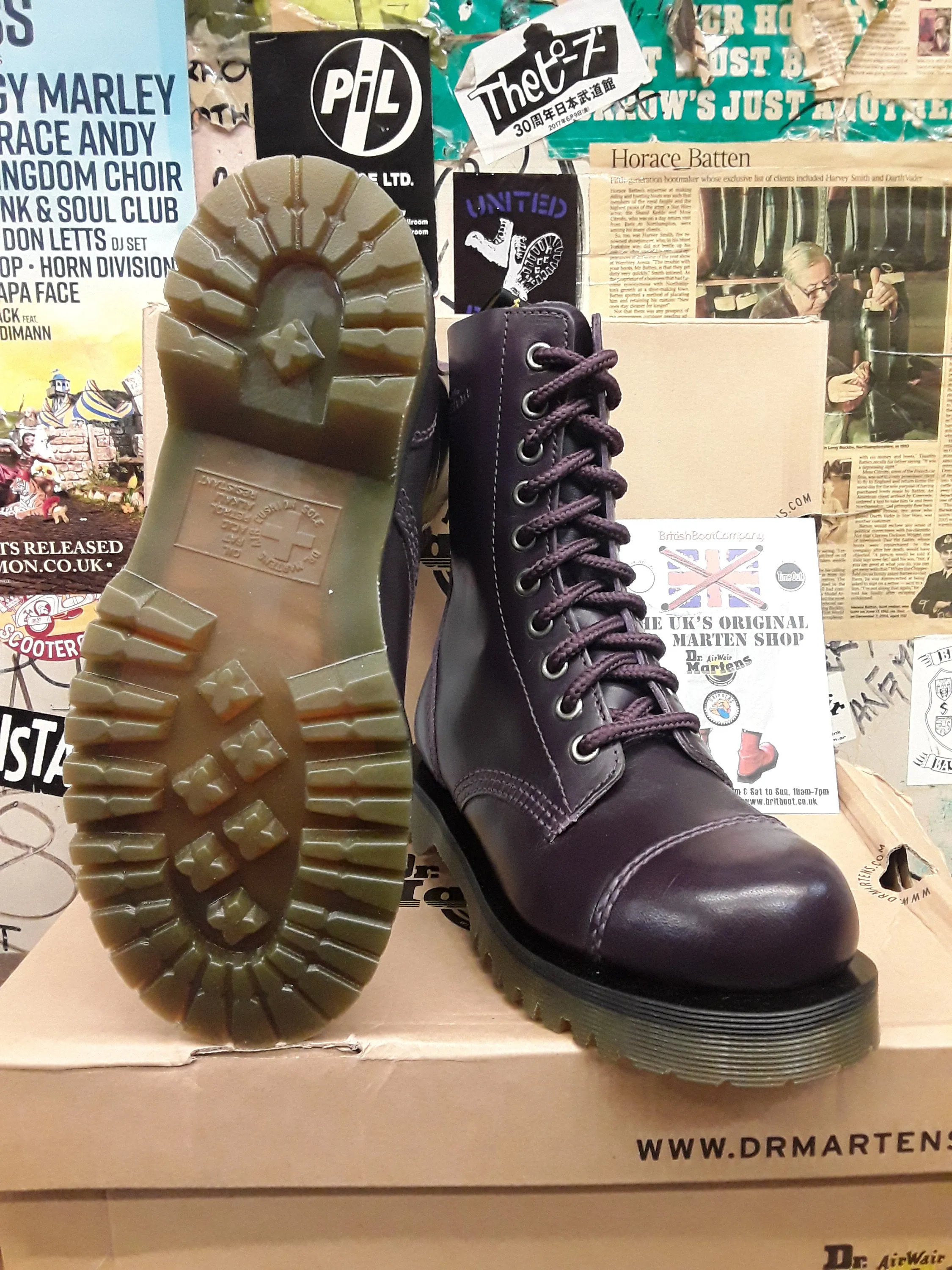 Dr Martens Purple Vintage 10 Hole Stitched Toe Boot