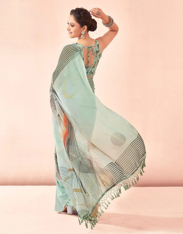 Dusty Green Georgette Printed Sarees