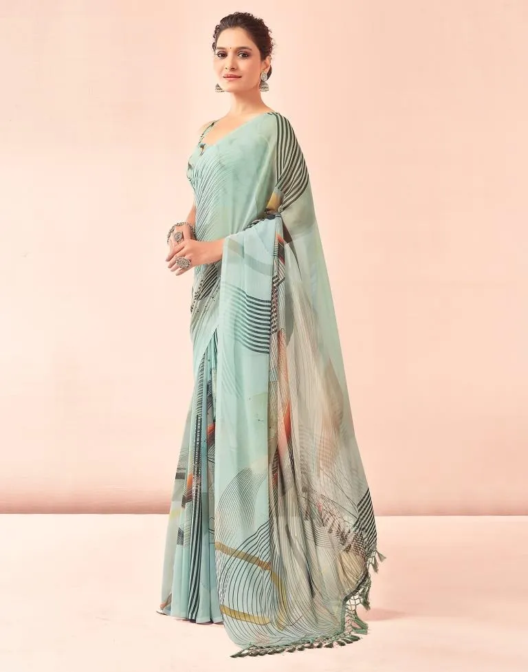 Dusty Green Georgette Printed Sarees