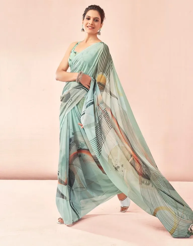 Dusty Green Georgette Printed Sarees