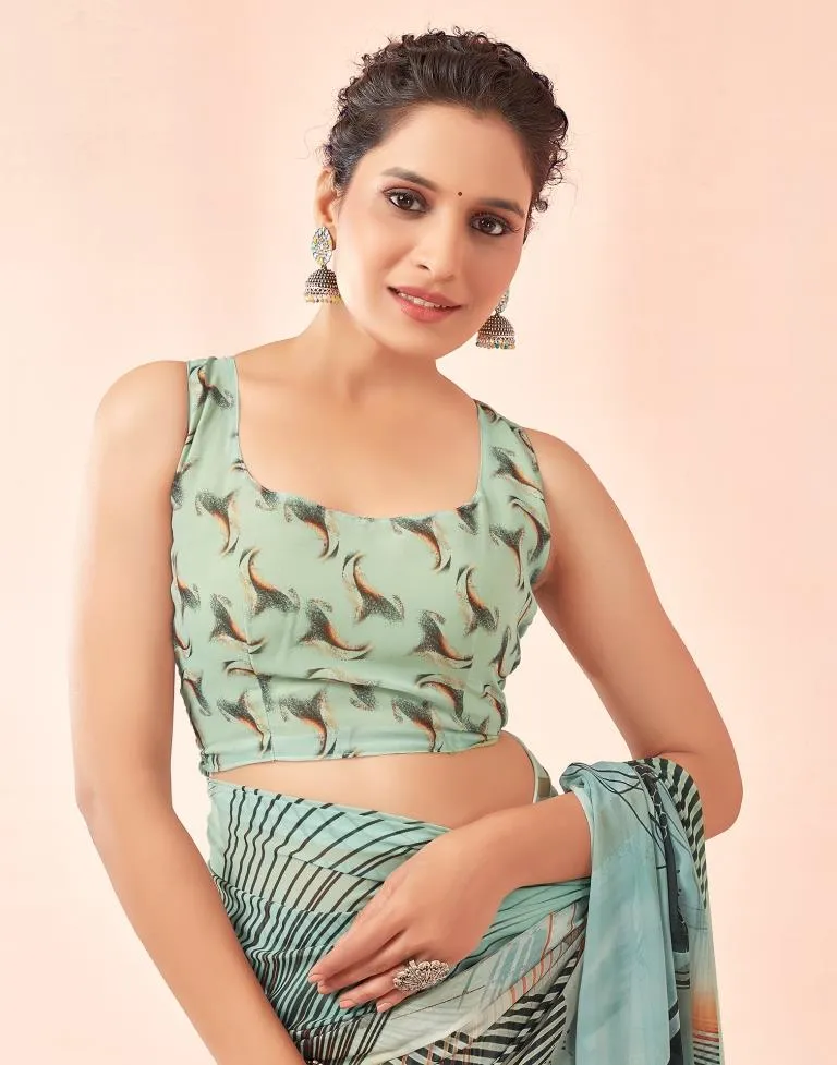 Dusty Green Georgette Printed Sarees