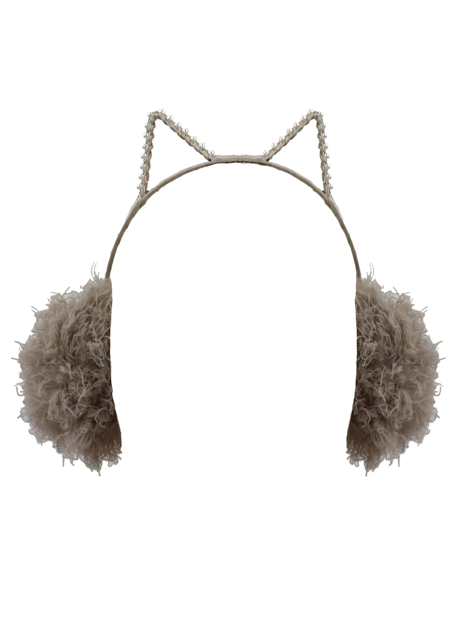 Dusty Pink Plush Faux Fur Earmuffs With Pearl Trimmed Ears