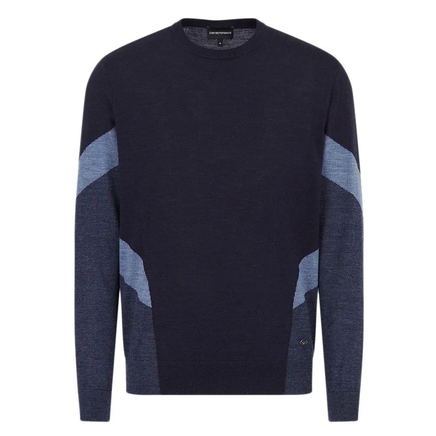 Emporio Armani - Knitted Crew Neck Jumper in Navy & Blue