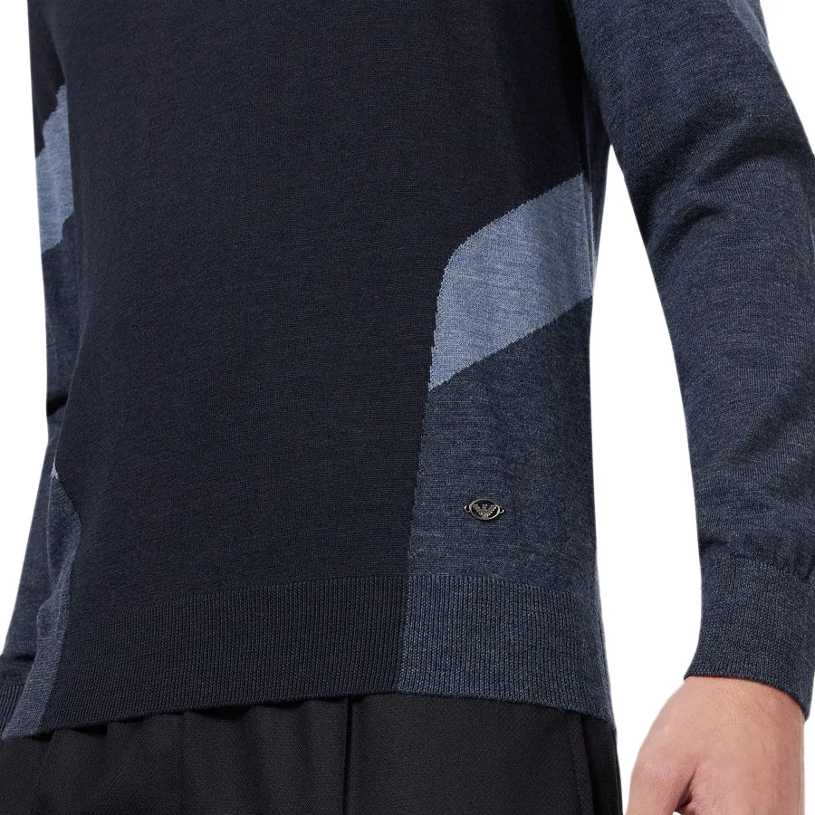 Emporio Armani - Knitted Crew Neck Jumper in Navy & Blue