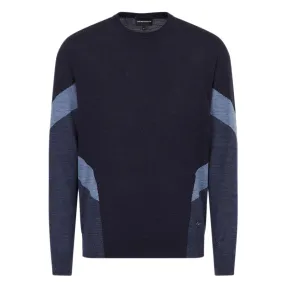 Emporio Armani - Knitted Crew Neck Jumper in Navy & Blue