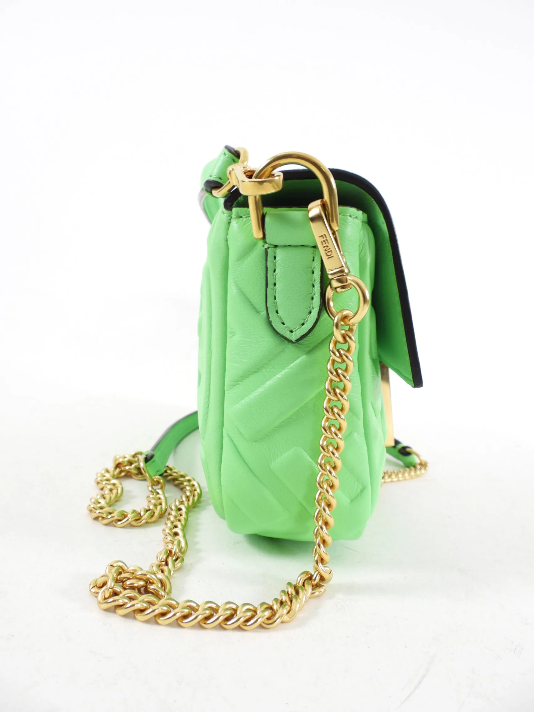 Fendi Edamame Bright Green Embossed Leather Mini Baguette Bag