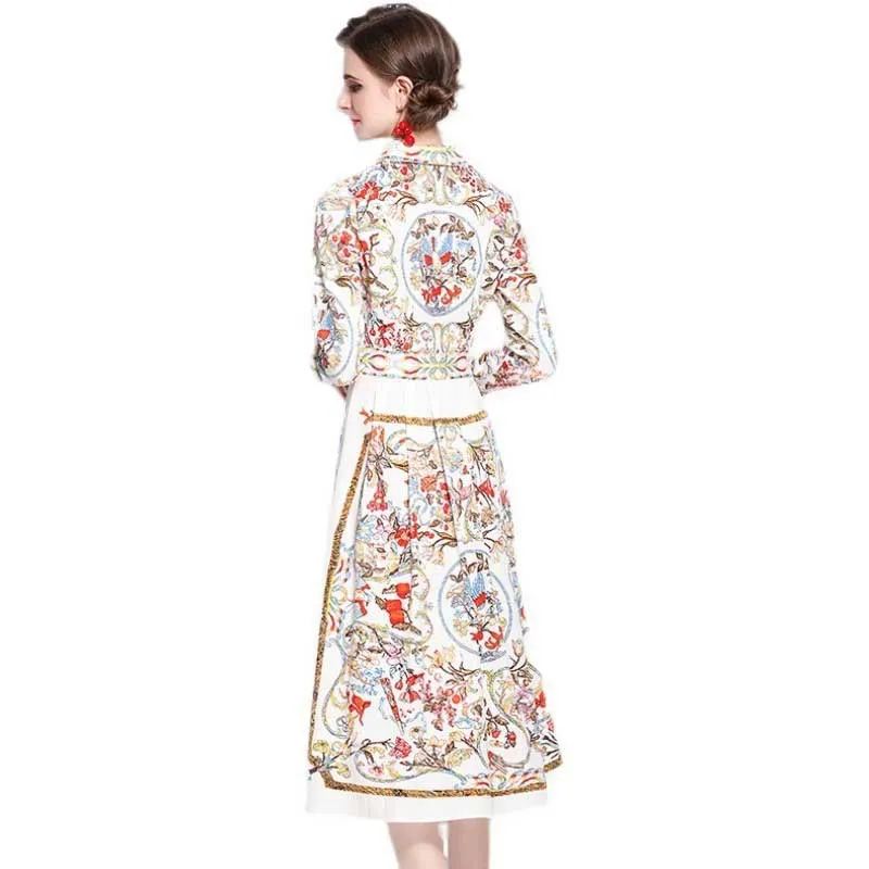 Floral Print Vintage Elegant Midi Long Vestidos Women Dress