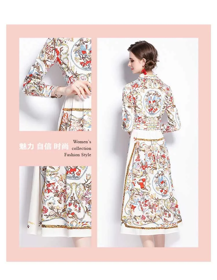 Floral Print Vintage Elegant Midi Long Vestidos Women Dress