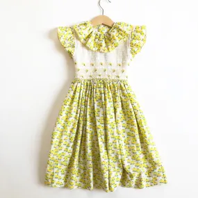 Floral Print Vintage Hand Smocked Dress size 4-5