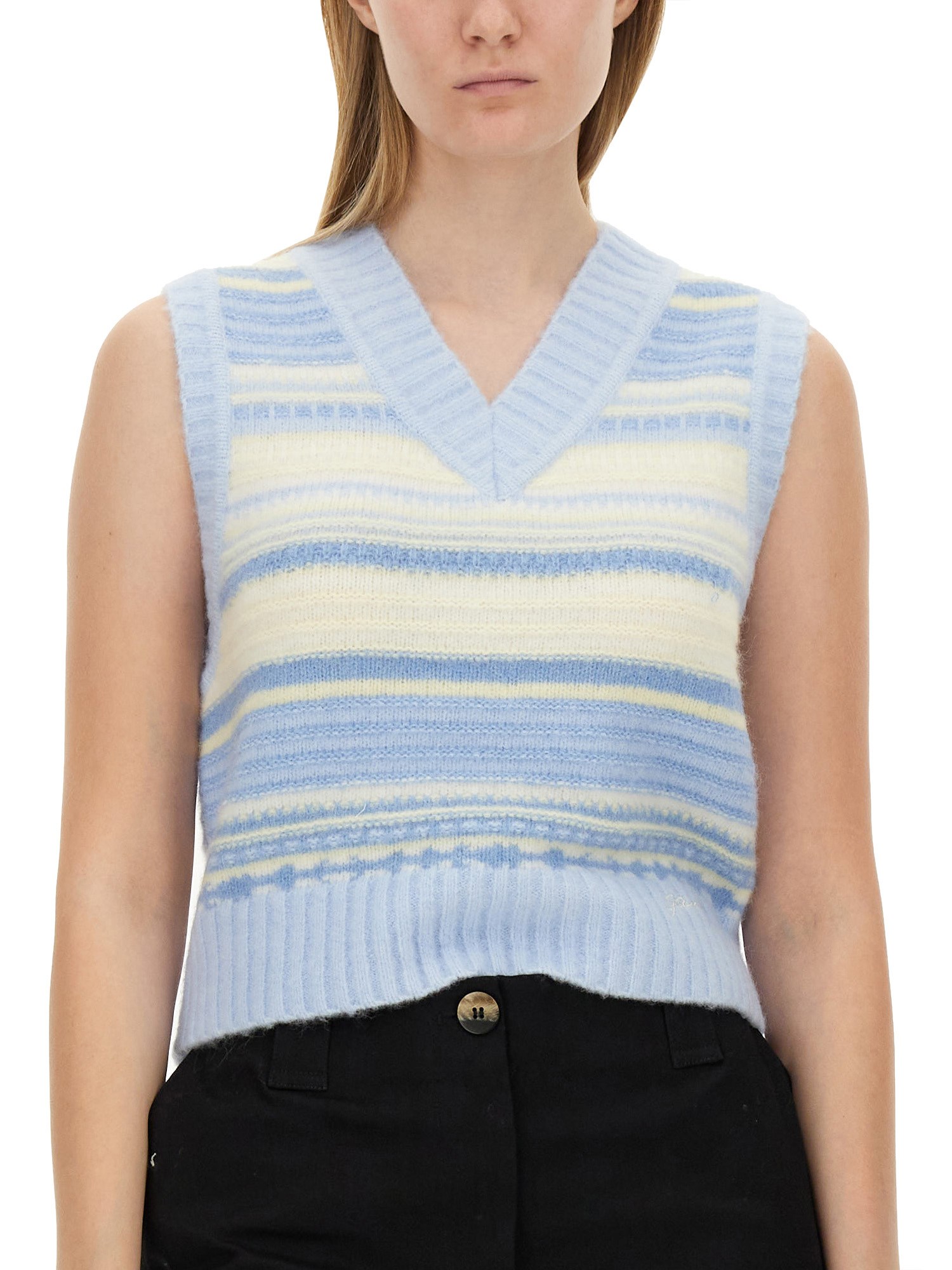 GANNI    V-NECK WOOL VEST