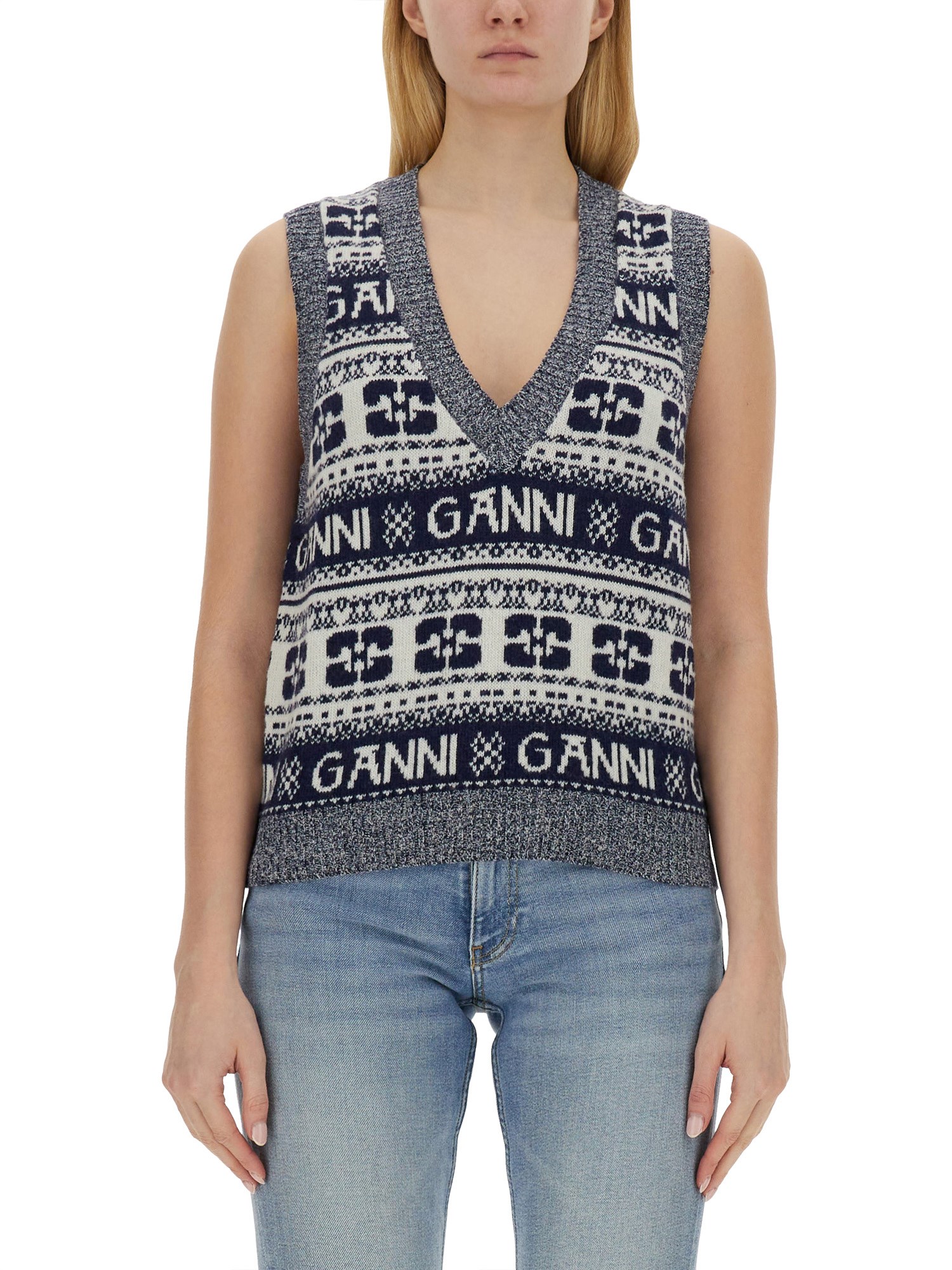 GANNI    WOOL VEST WITH LOGO