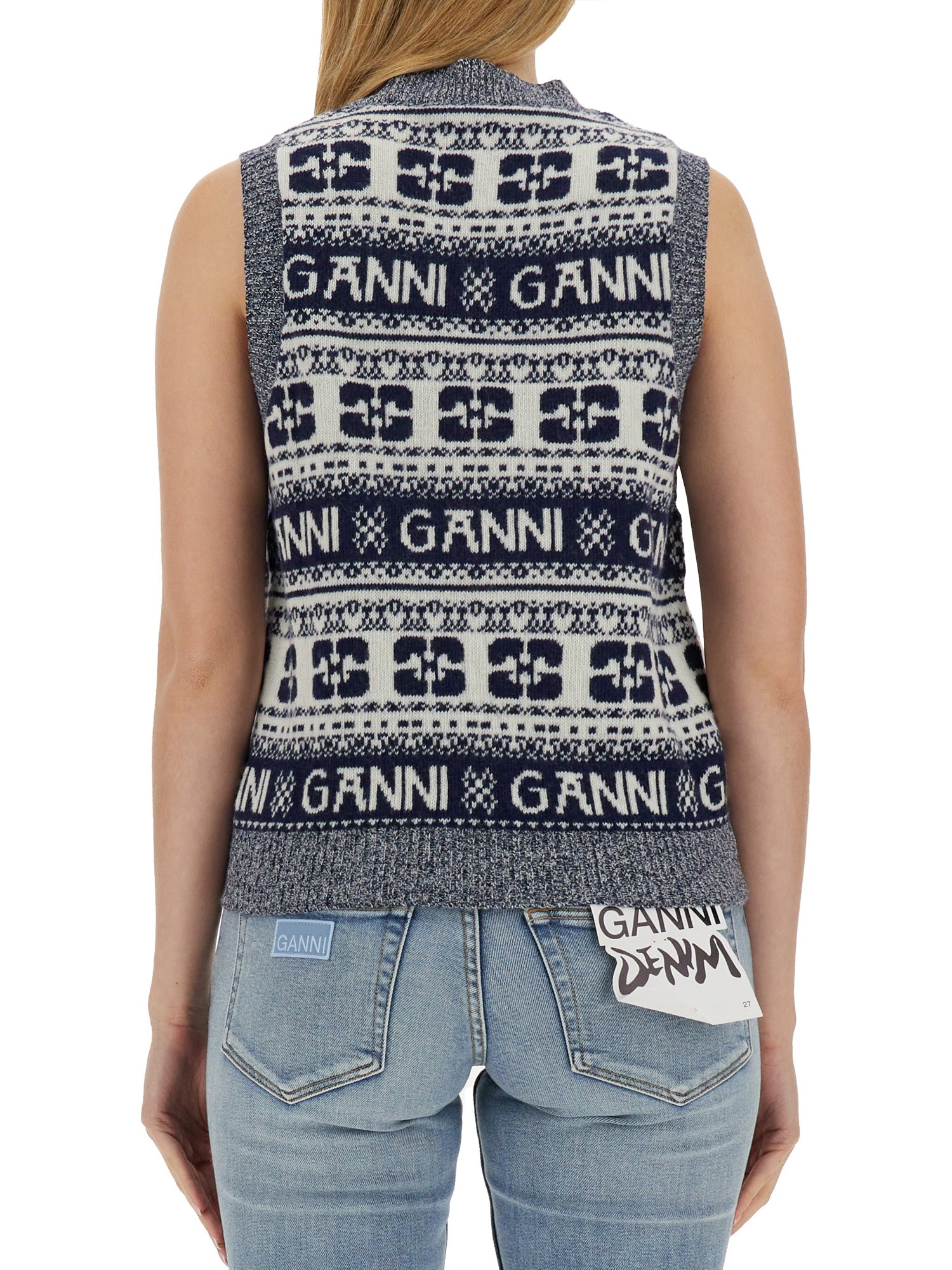 GANNI    WOOL VEST WITH LOGO