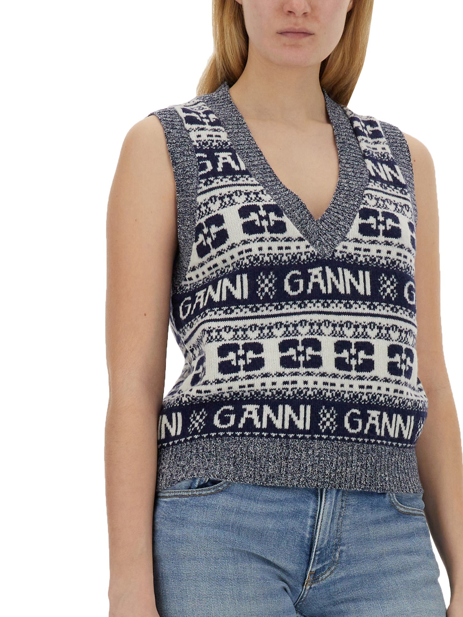 GANNI    WOOL VEST WITH LOGO