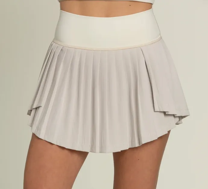 Gold Hinge Bone 2 Toned Tiered Pleated Tennis Skirt