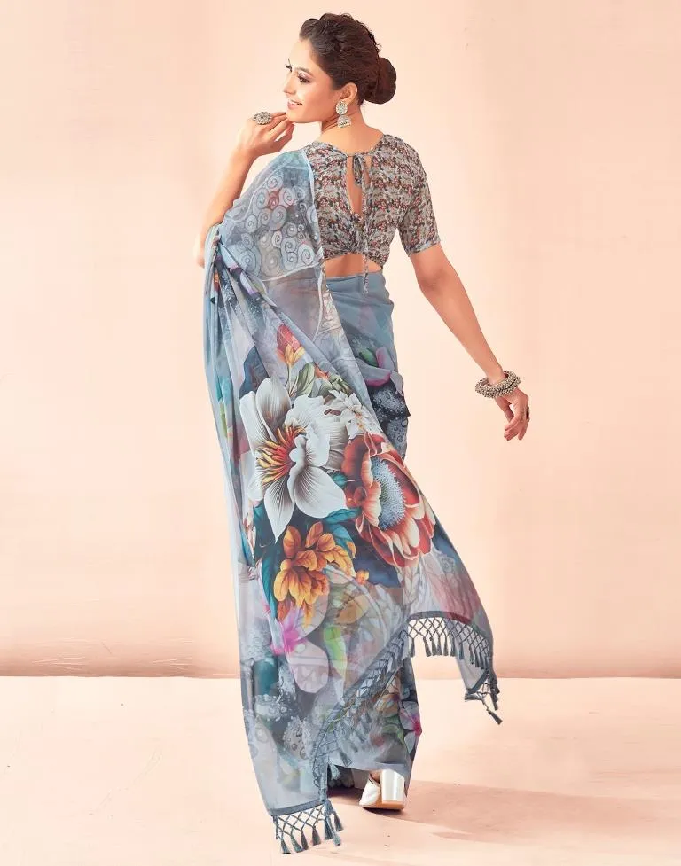 Gray Georgette Printed Sarees