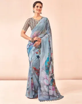 Gray Georgette Printed Sarees