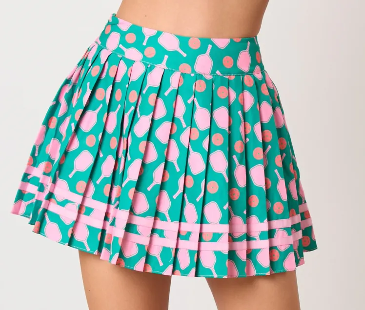 Green Multi Pickleball Pleated Athletic Skirt