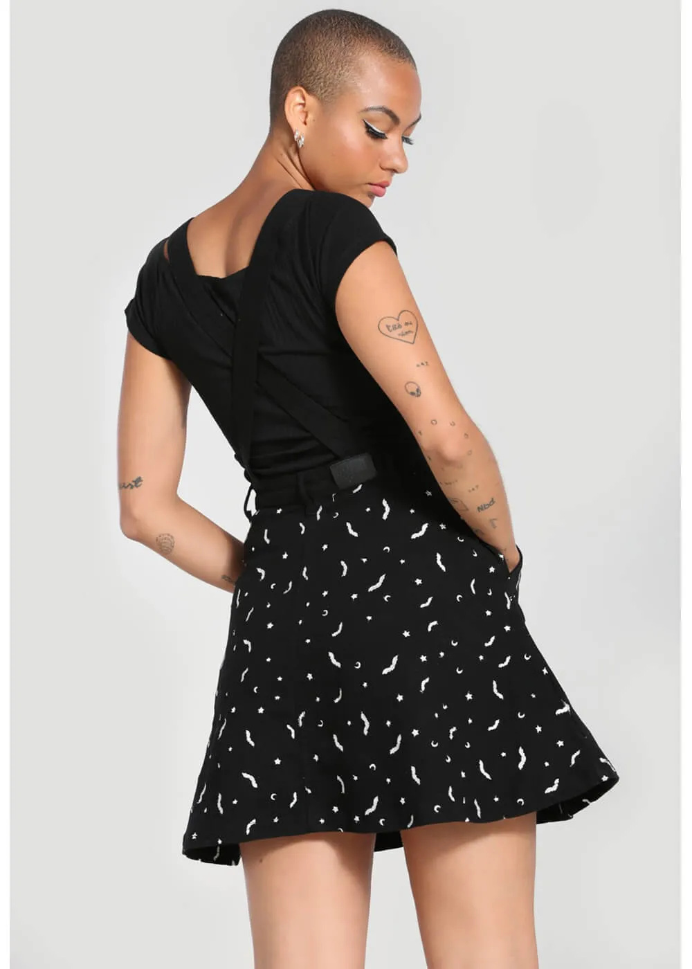 Hell Bunny Bat 60's Pinafore Dress Black