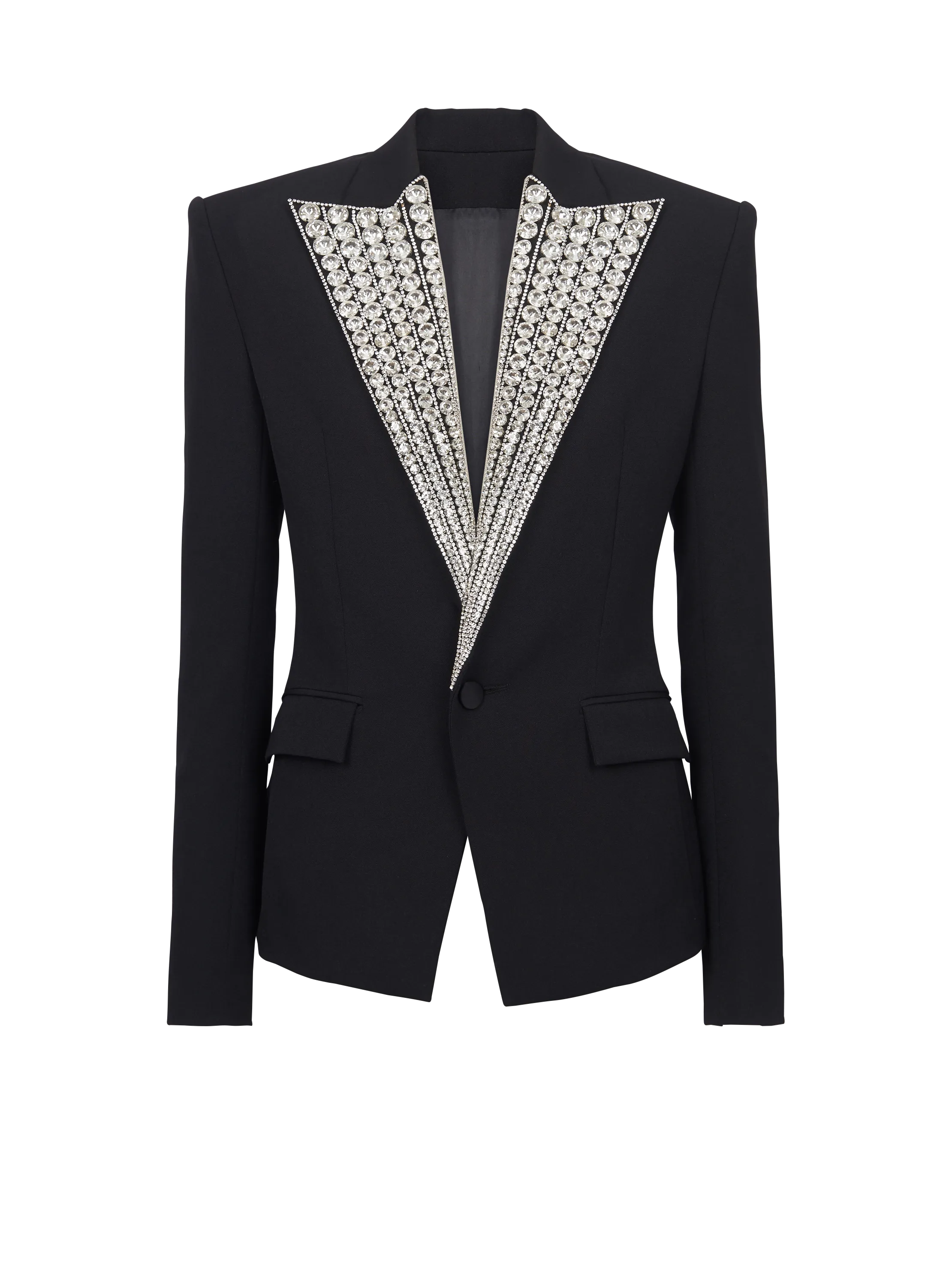 Jacket with crystal-embellished collar