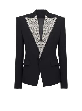 Jacket with crystal-embellished collar