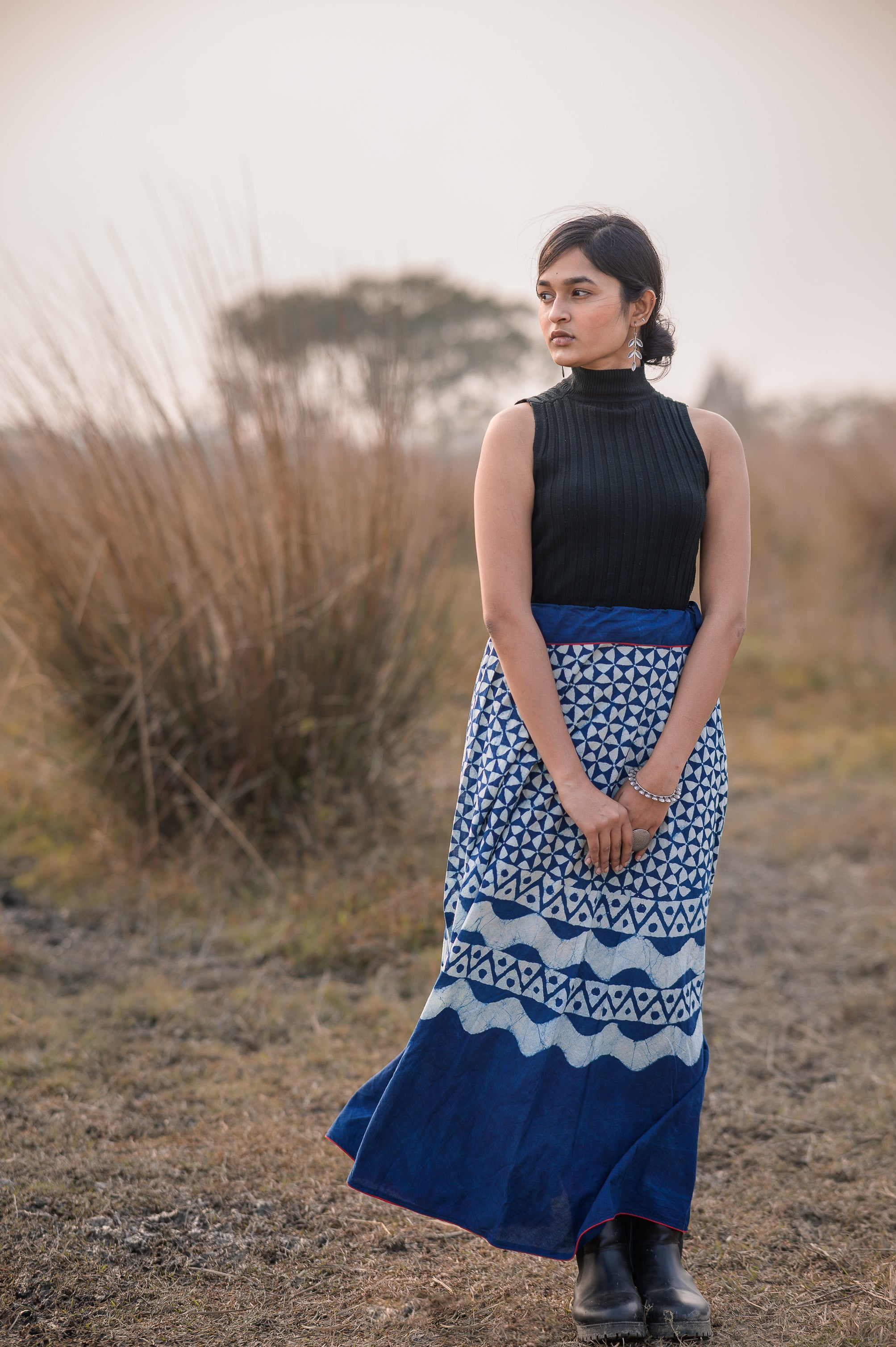 Kaisori Indigo Dabu Prism handblockprinted  skirt