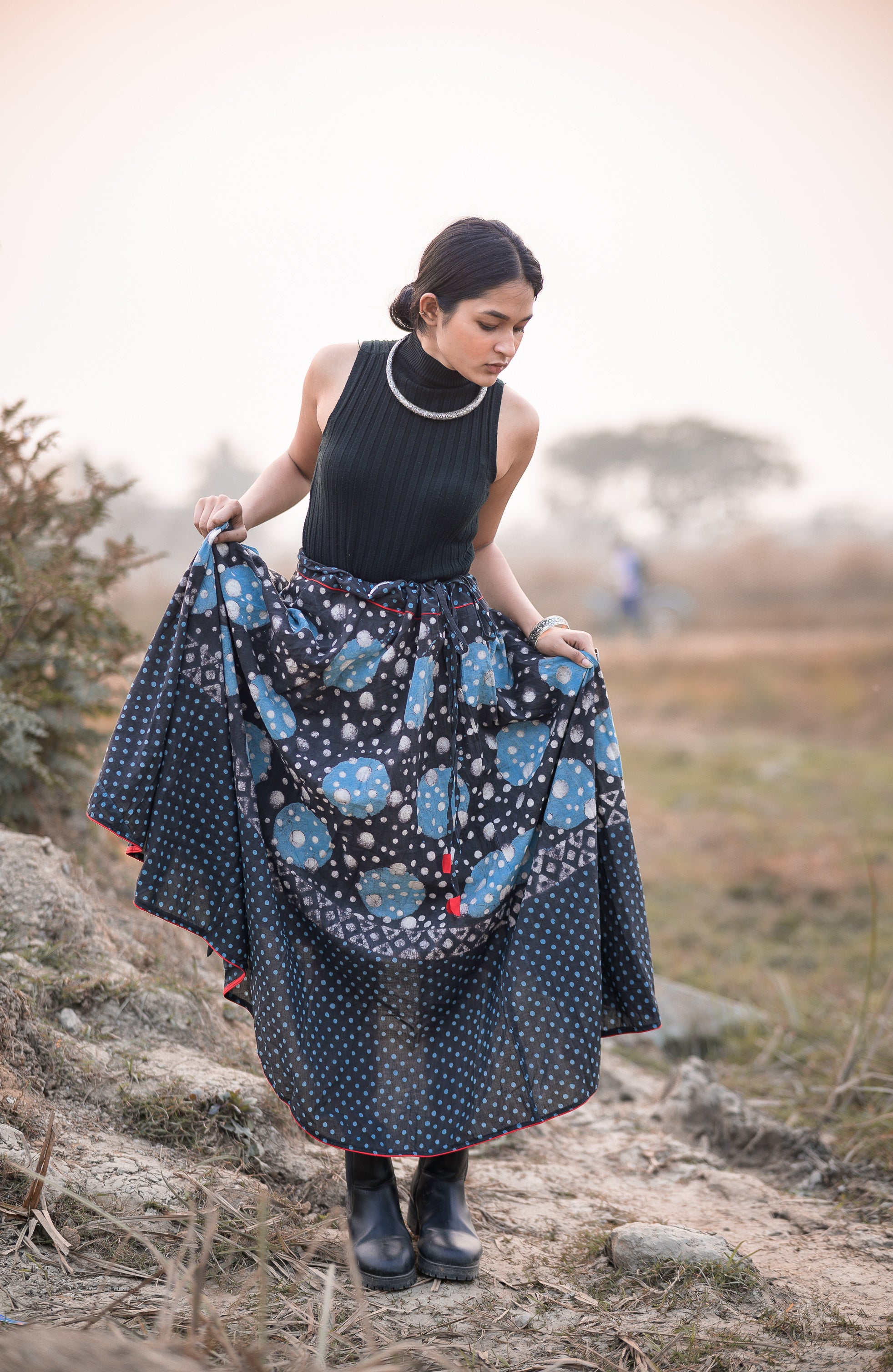 Kaisori Indigo Skirt -Dabu Chand  print