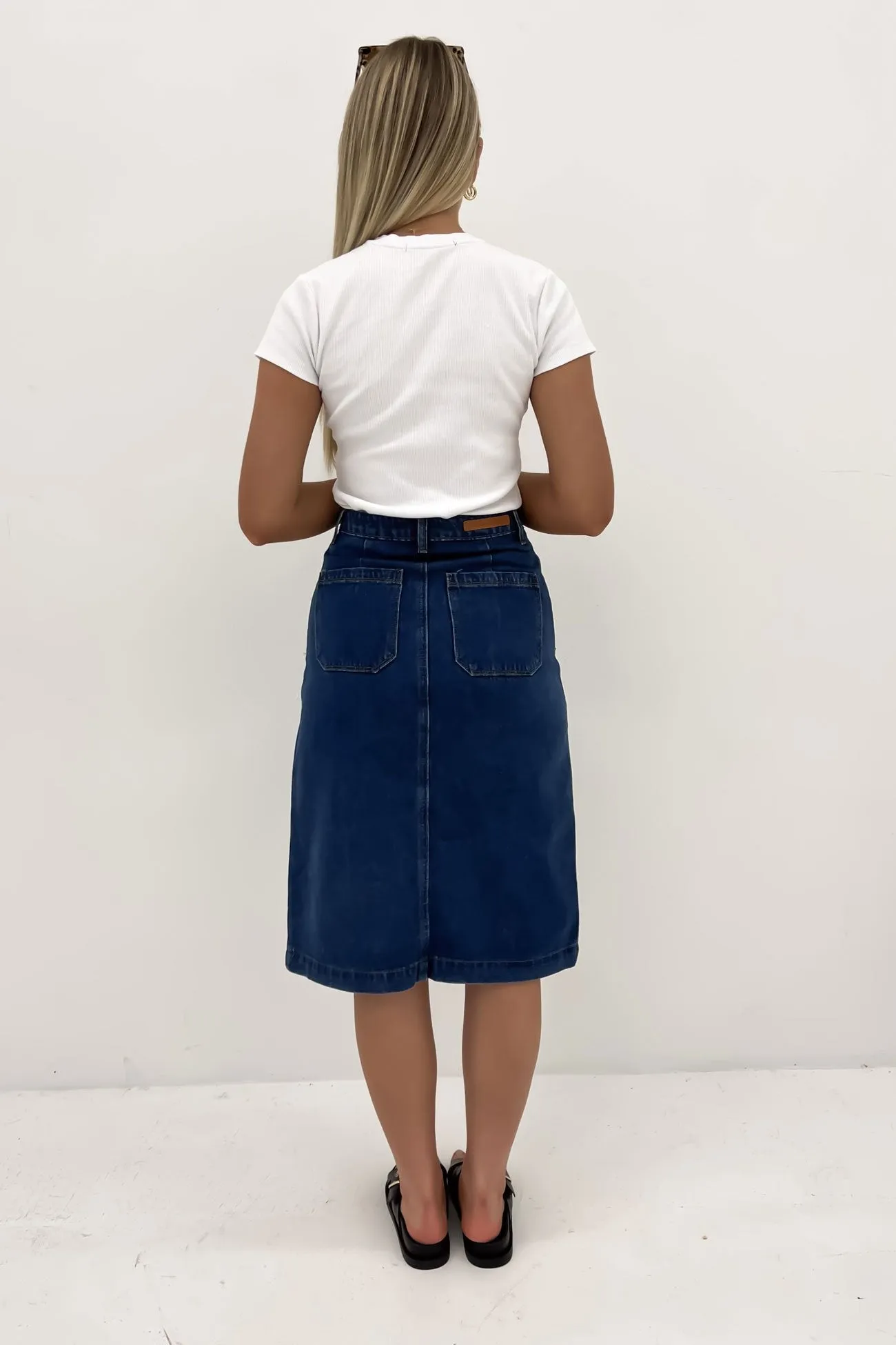 Kaydyn Denim Midi Skirt Mid Blue