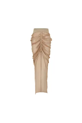 KHAKI CHIFFON PANELED GATHERED SKIRT