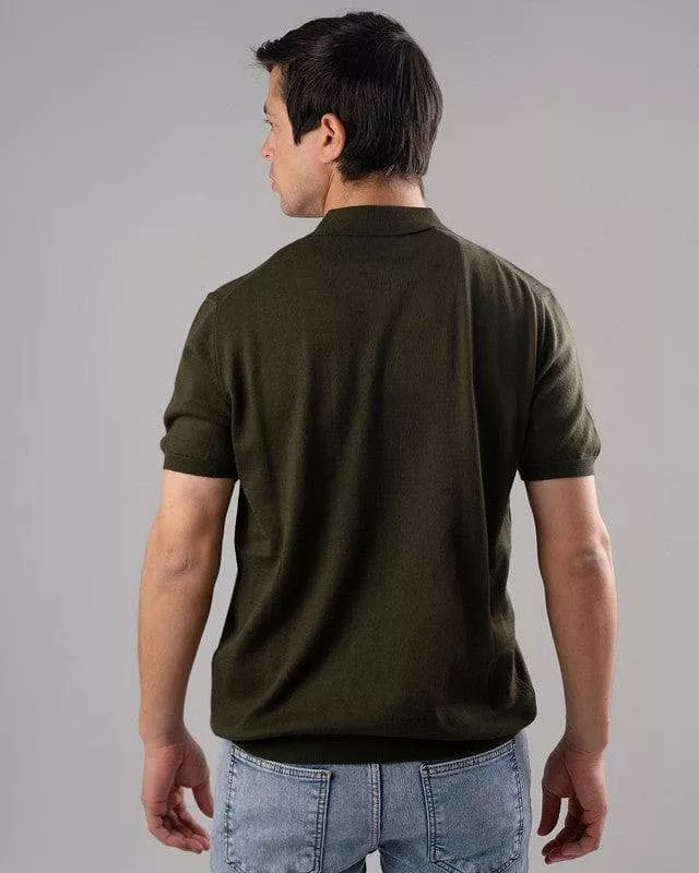 KNIT POLO SHIRT  - DARK OLIVE