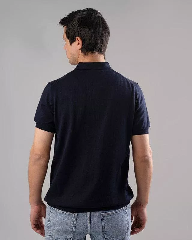 KNIT POLO SHIRT  - NAVY