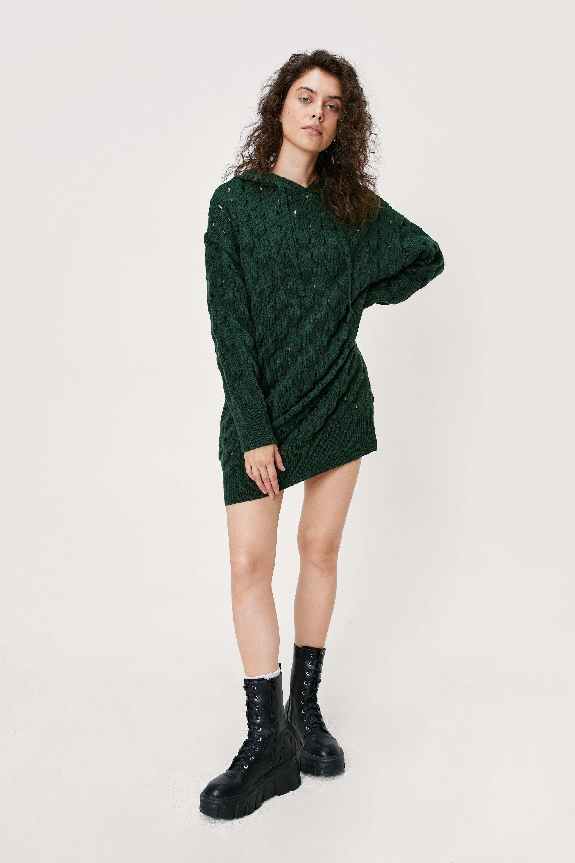 Knitted Hooded Sweater Mini Dress