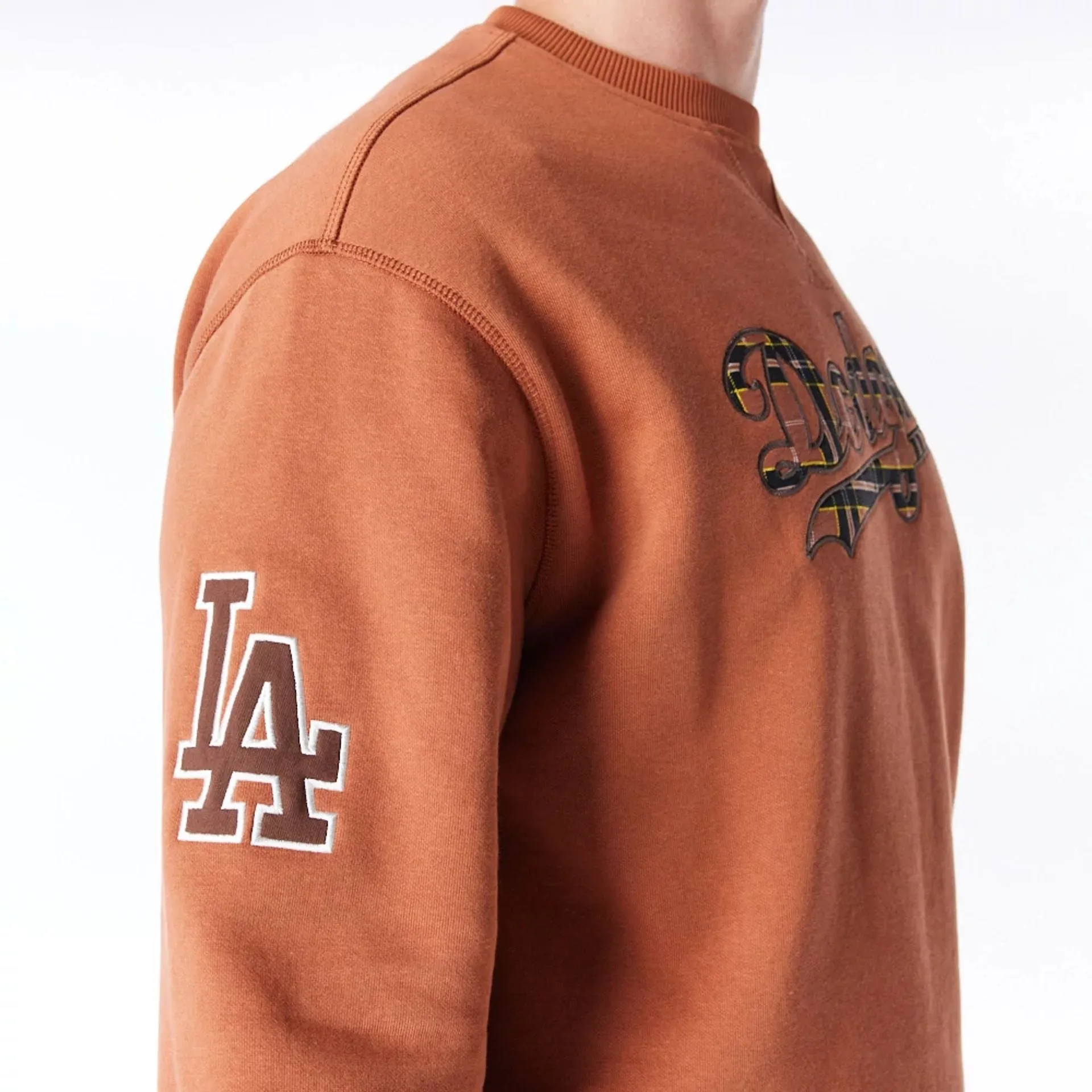 LA Dodgers MLB Tartan Infill Brown Crew Neck Sweater