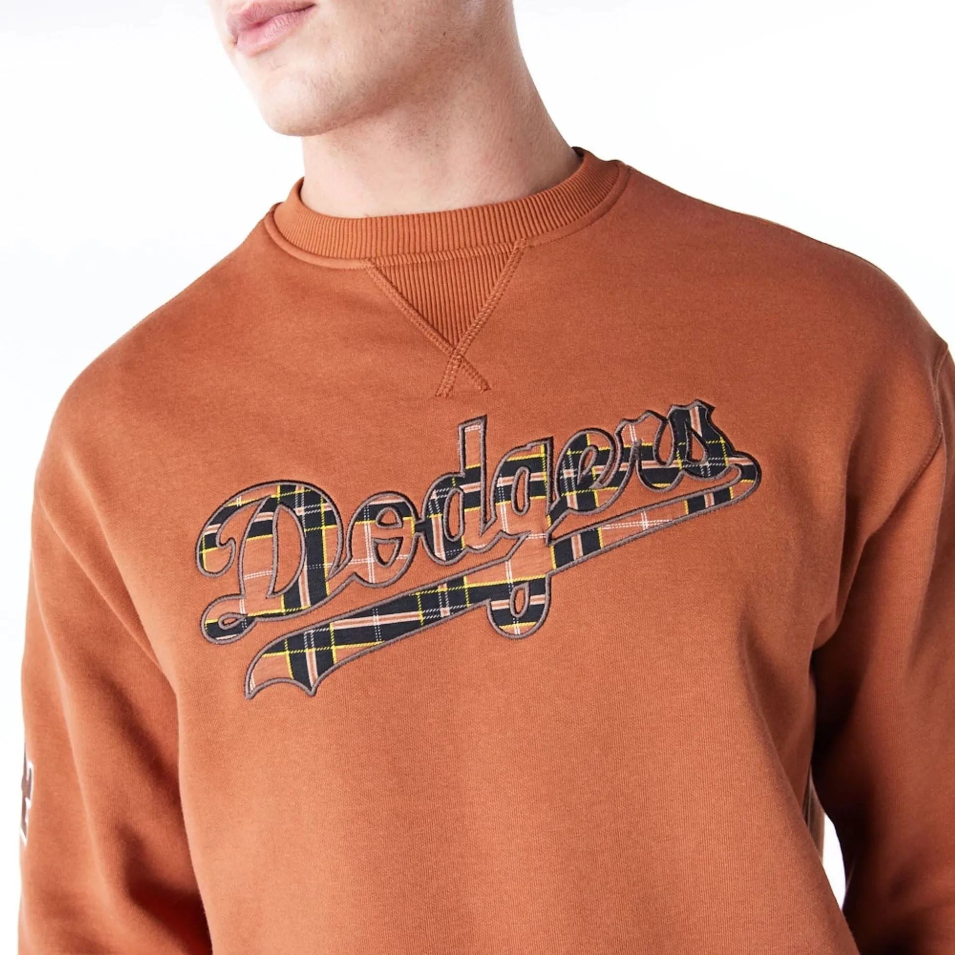 LA Dodgers MLB Tartan Infill Brown Crew Neck Sweater