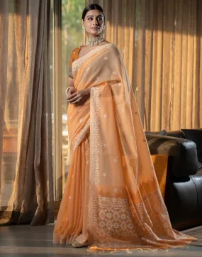 Light Orange Cotton Woven Sarees