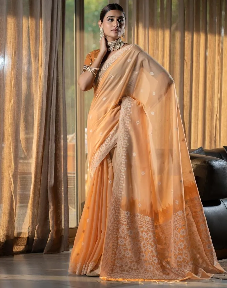 Light Orange Cotton Woven Sarees