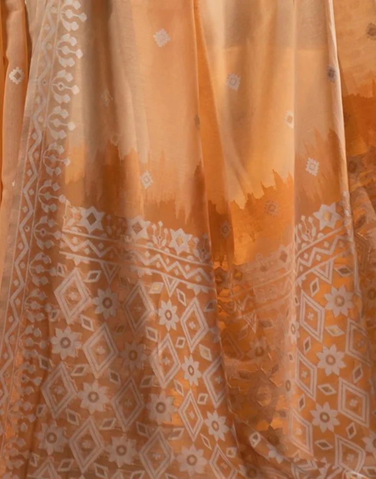 Light Orange Cotton Woven Sarees