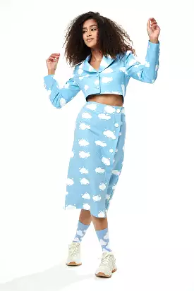 Liquorish Cloud Print Skirt In Blue