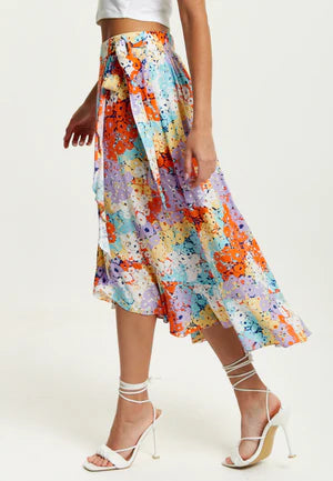 Liquorish Multicolour Floral Print Midi Wrap Skirt