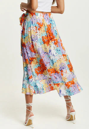 Liquorish Multicolour Floral Print Midi Wrap Skirt