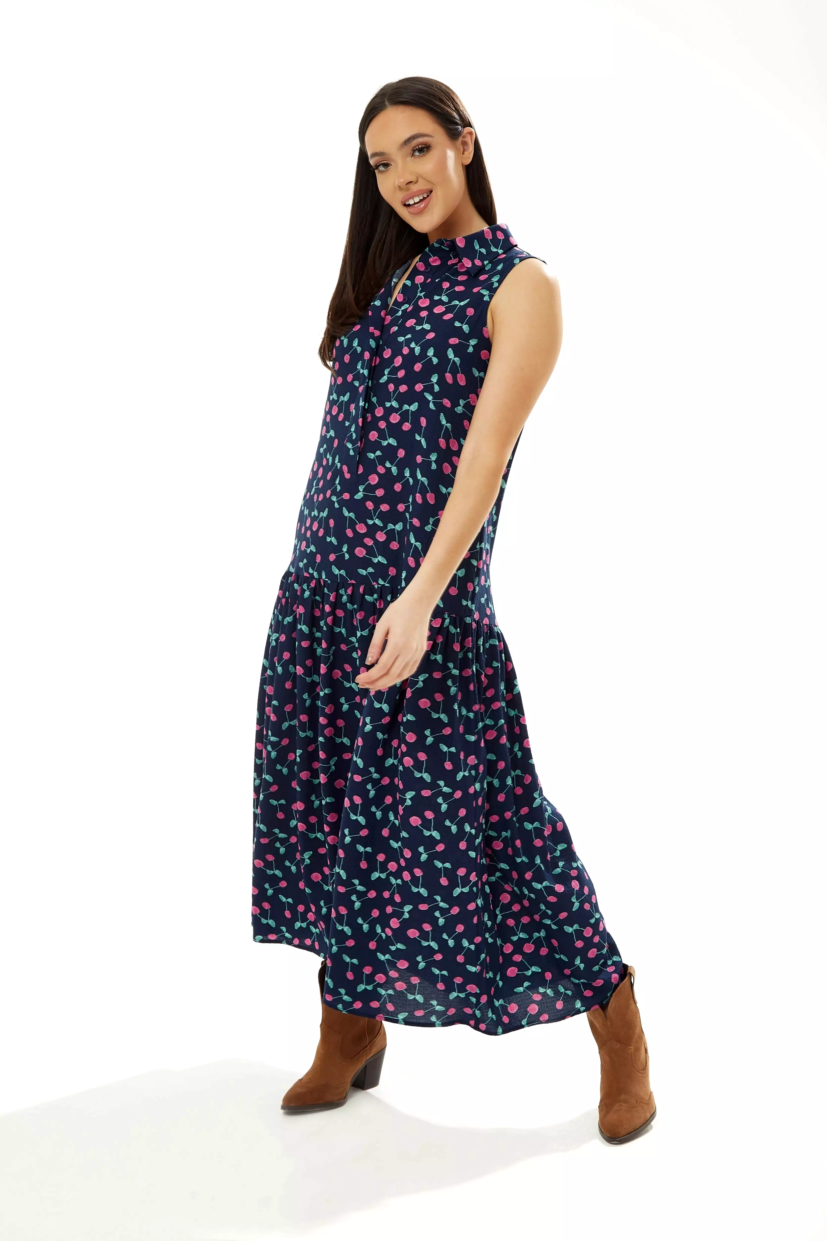 Liquorish Oversized Cherry Print Maxi Dress