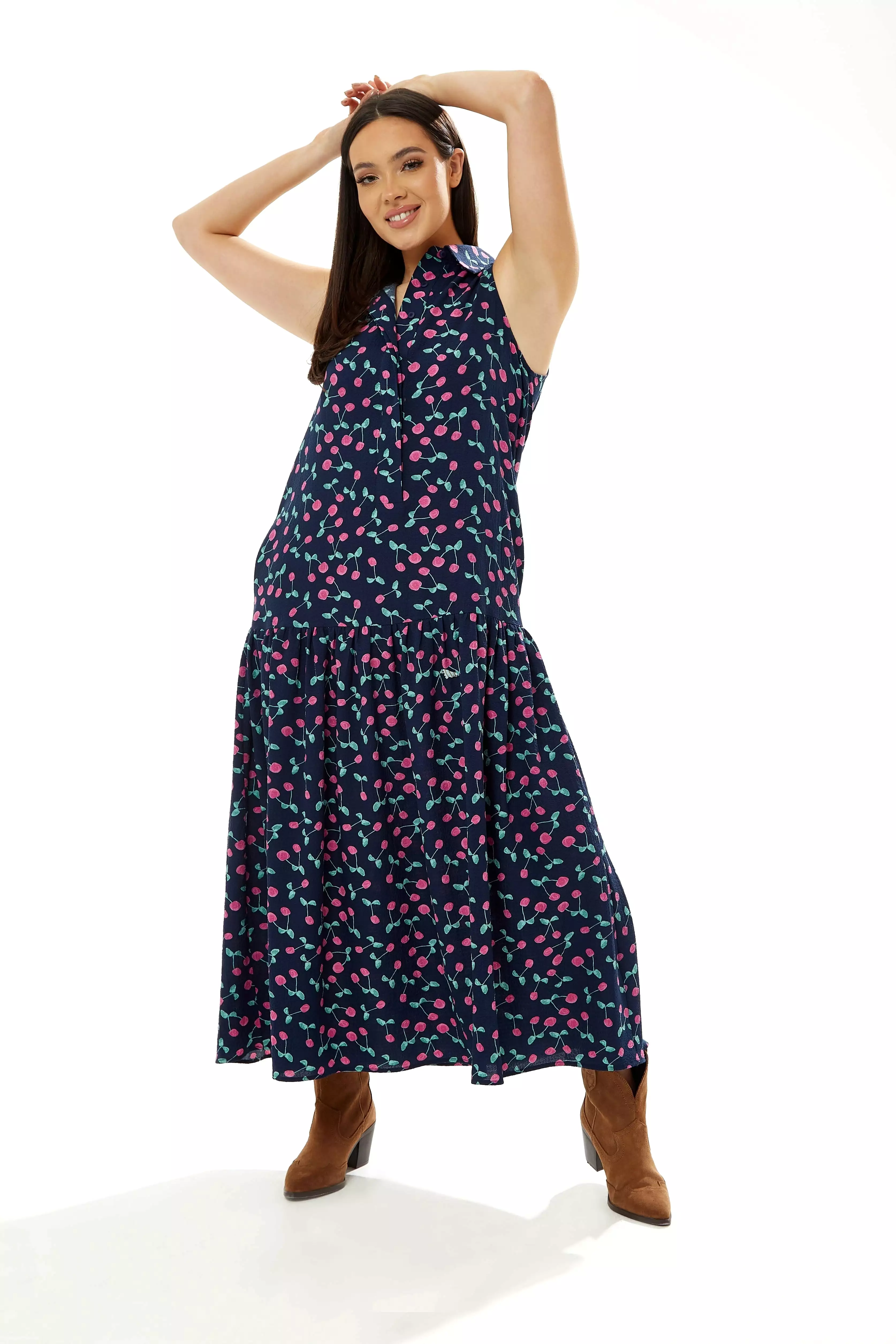 Liquorish Oversized Cherry Print Maxi Dress