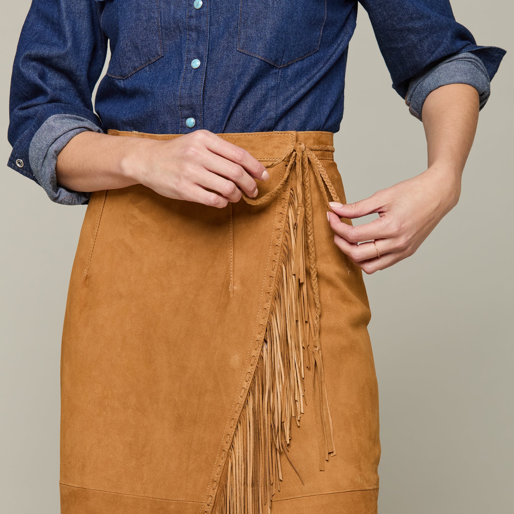 Long Fringe Wrap Skirt :: Cinnamon