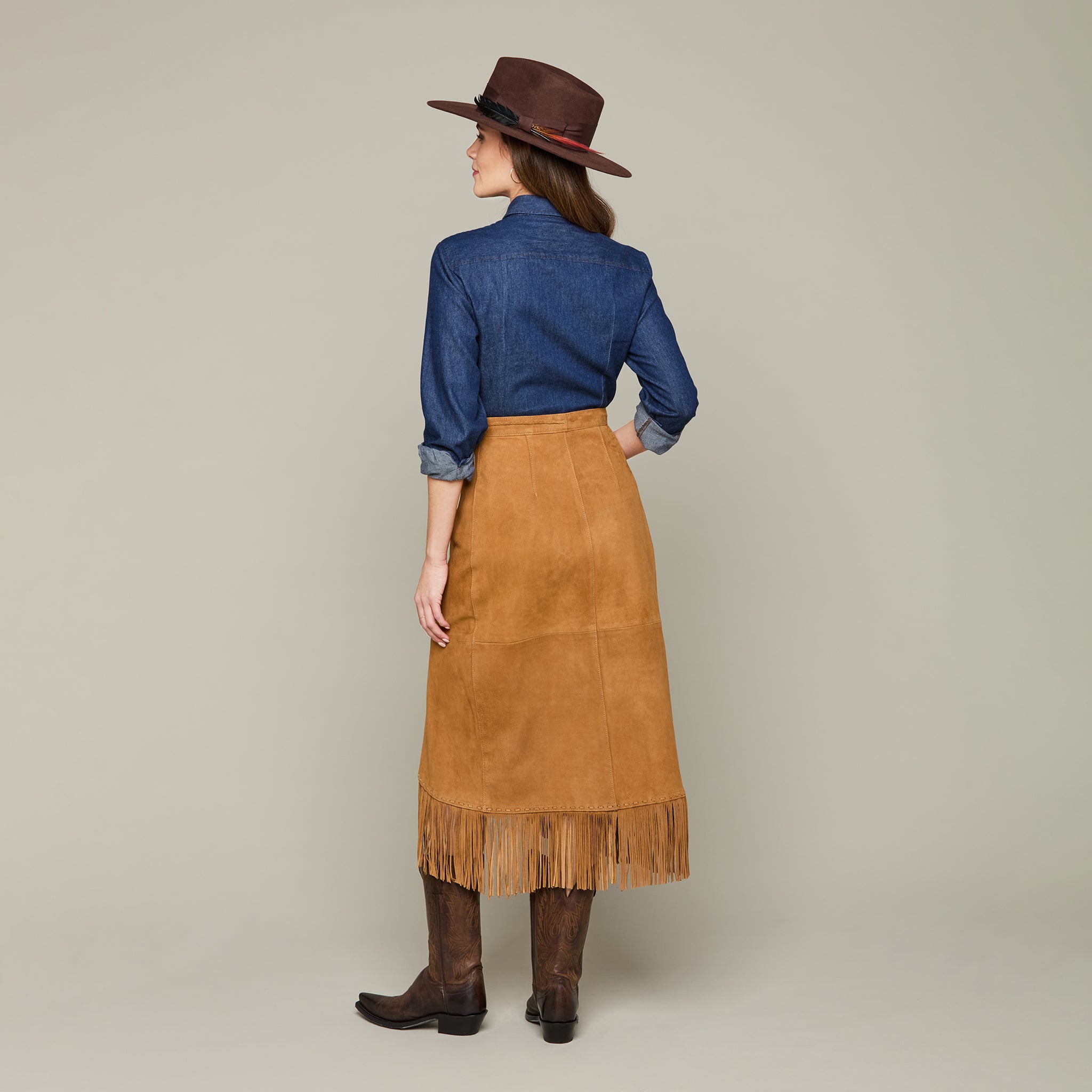 Long Fringe Wrap Skirt :: Cinnamon